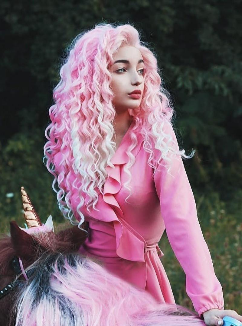 pink and white wig